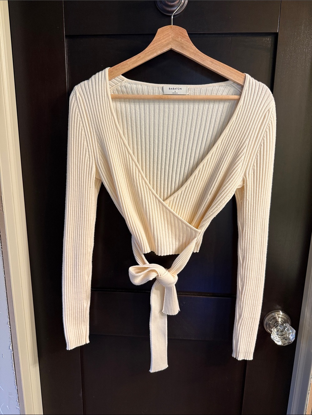 Babaton all tied up Ivory Ribbed Wrap Tie-Front Top